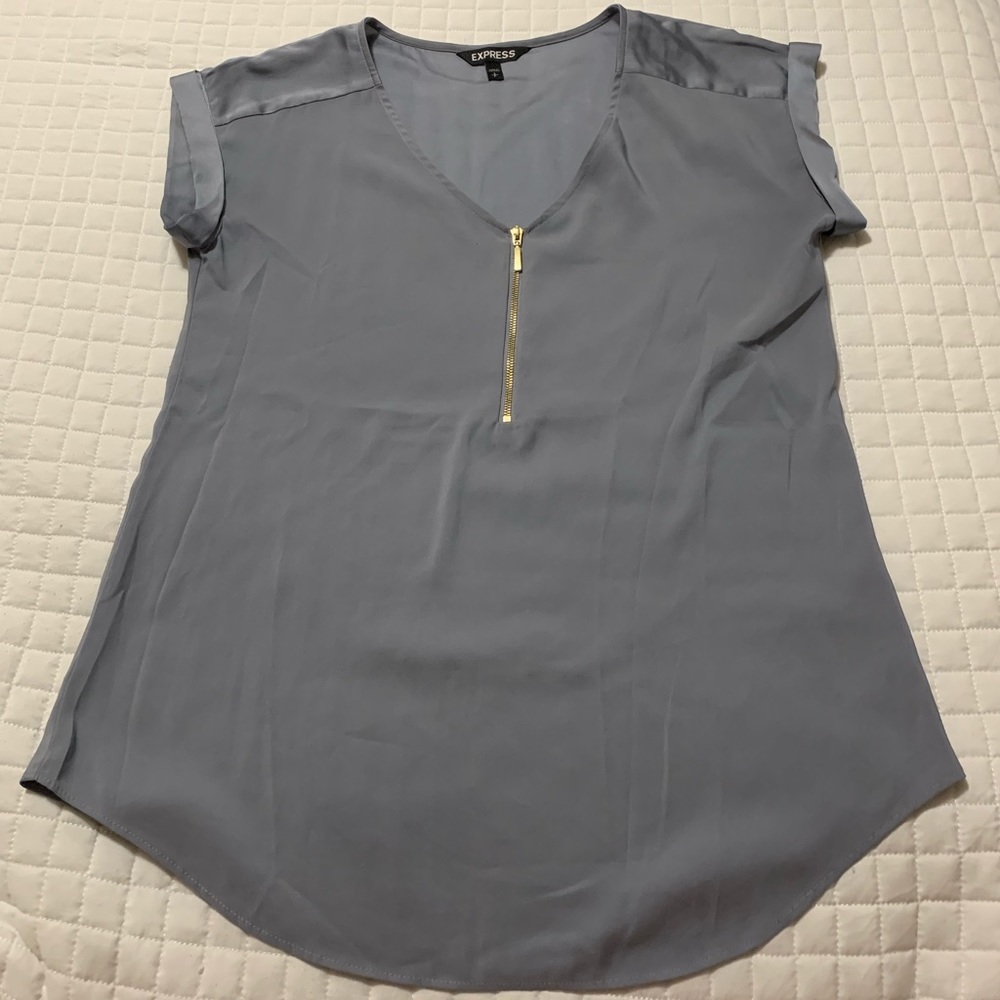 Silver Blue Chiffon Zipper Top - Express